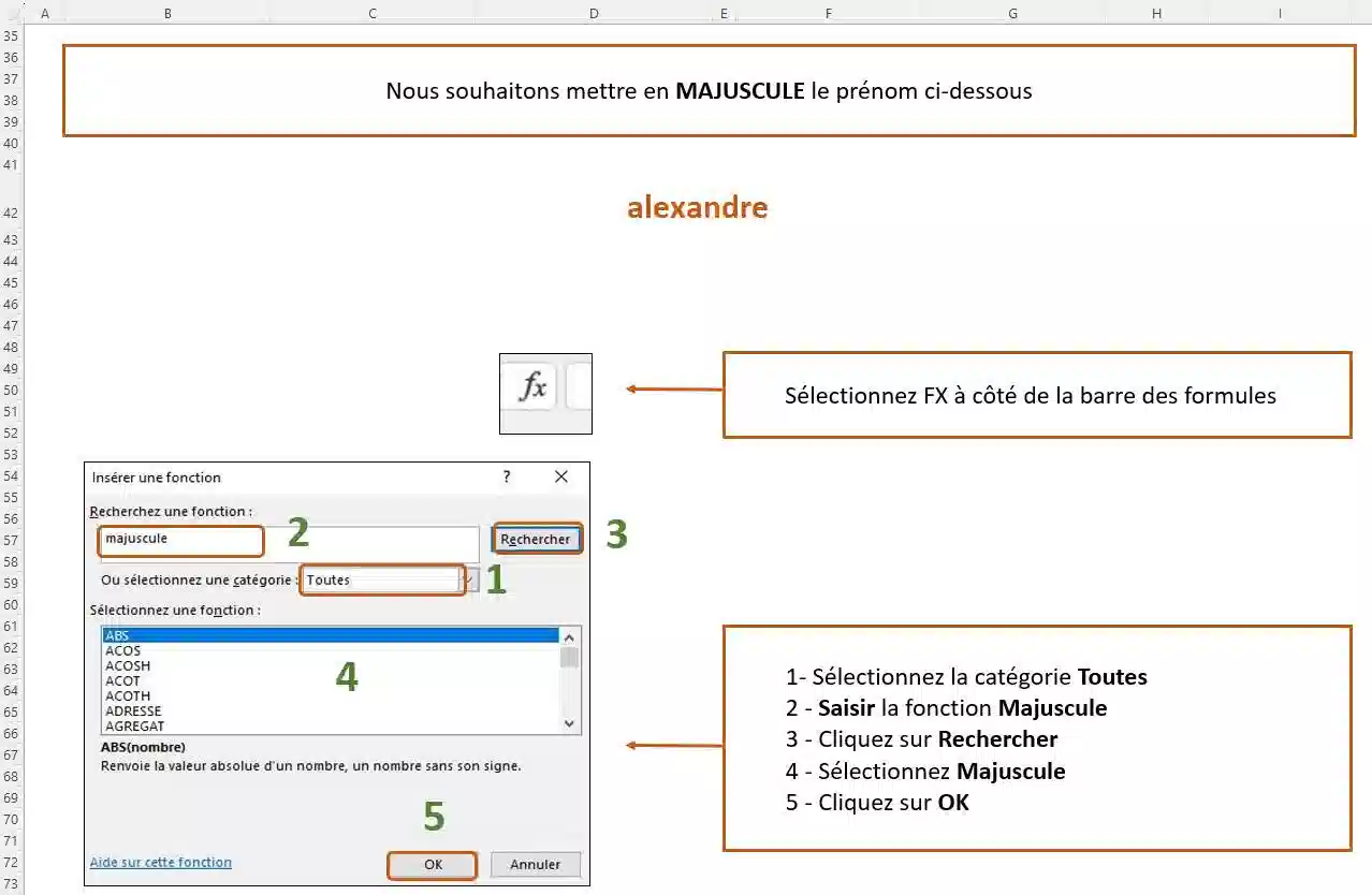 fonction de texte dans excel