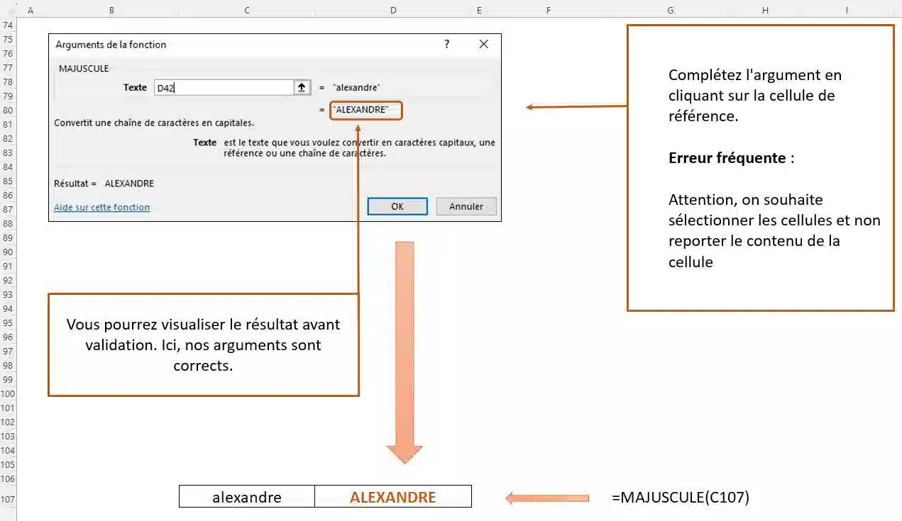 fonction de texte dans excel