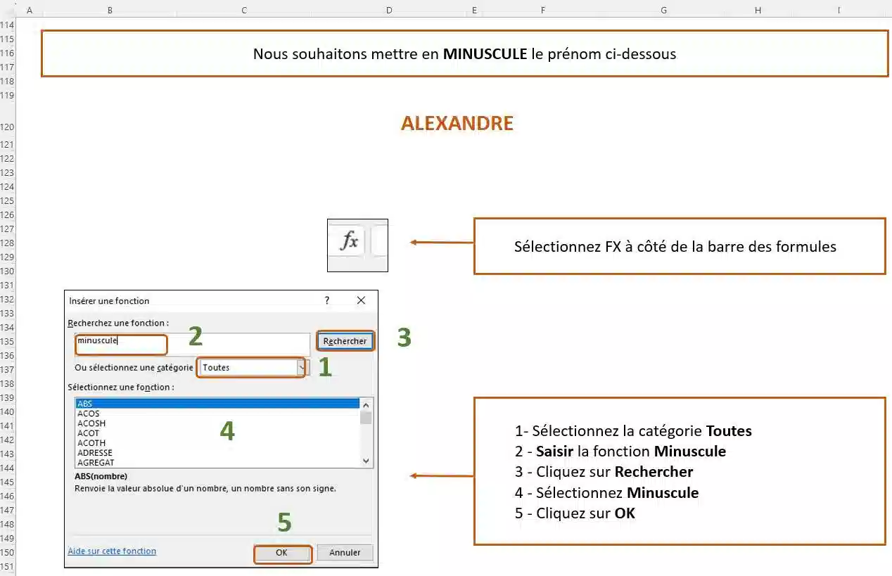 fonction de texte dans excel