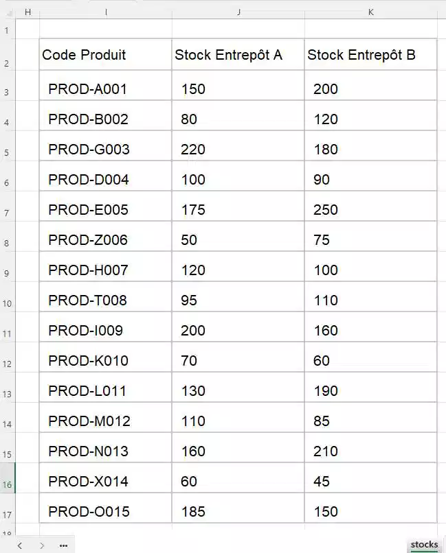 tableau de stock pour exercice fonction recherchev excel