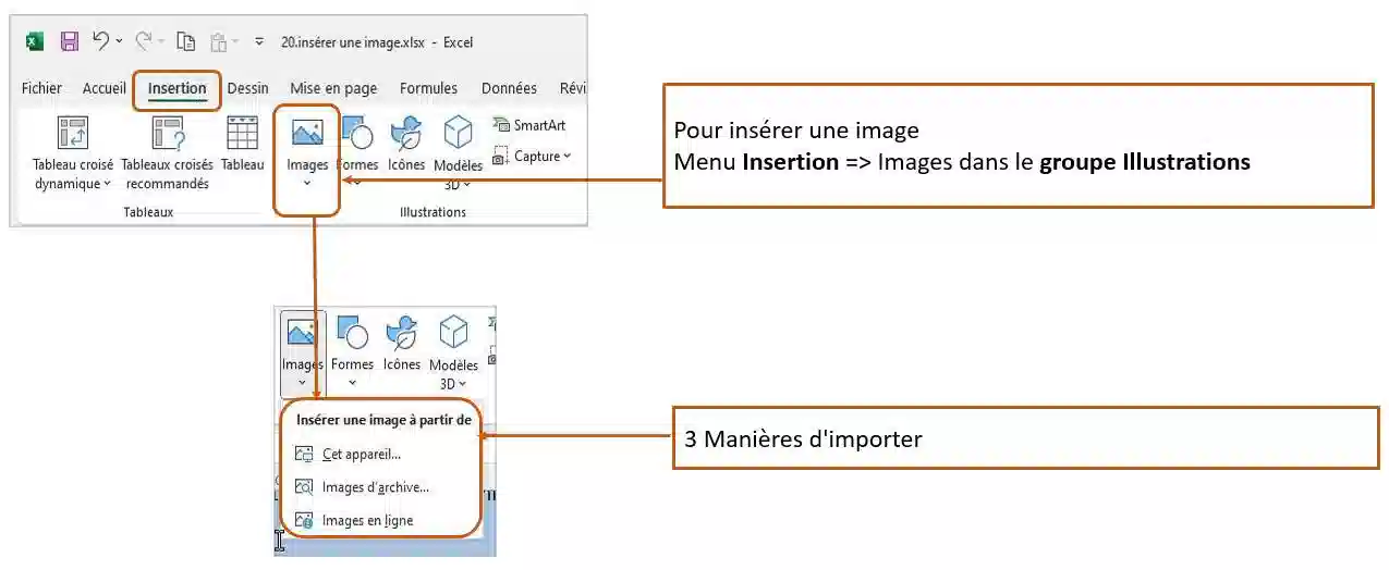 Insertion et modification images excel