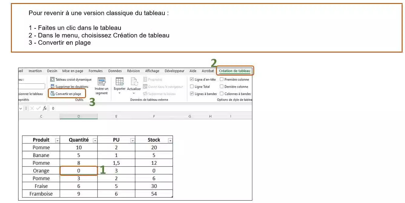 mode tableau et bdd excel