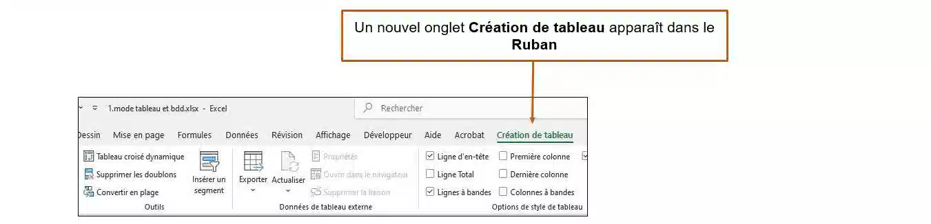 mode tableau et bdd excel