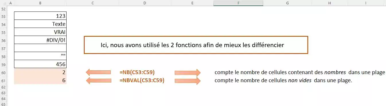 fonctions nb et nbval excel