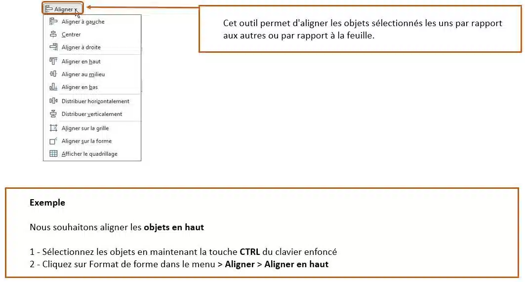 outils organisation et alignement excel