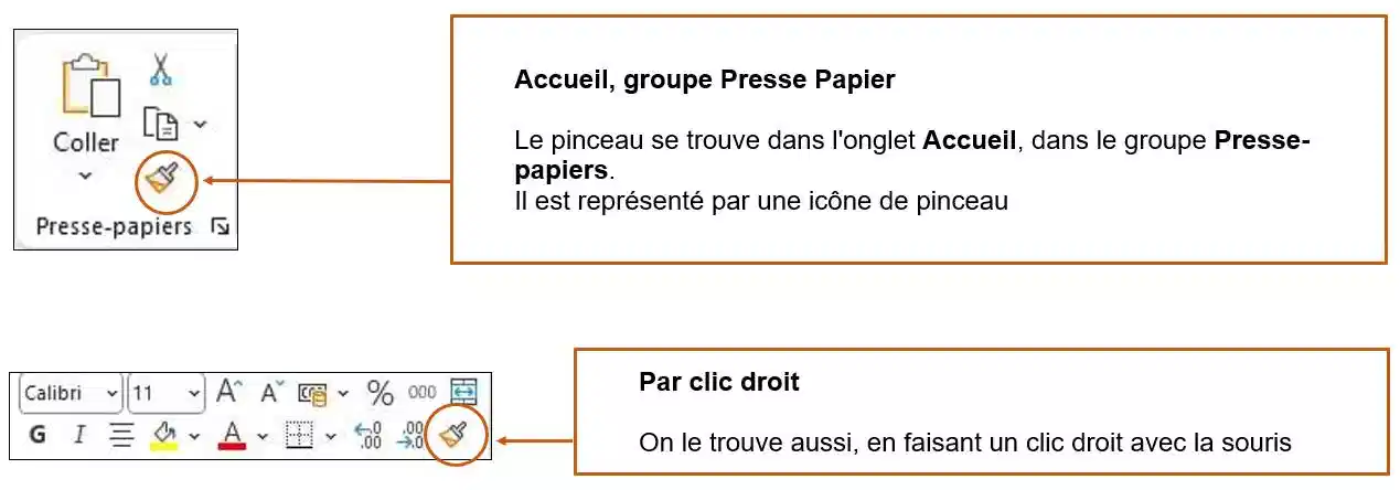 Pinceau de mise en forme excel