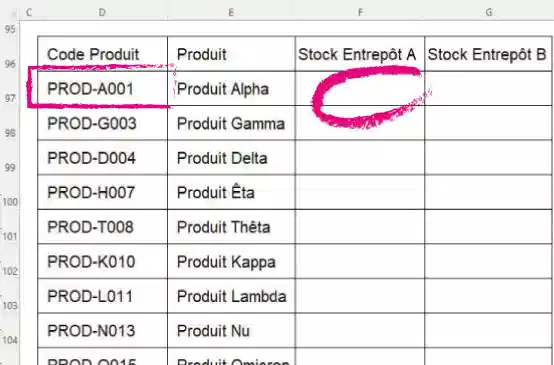 tableau de stock pour exercice fonction recherchev excel