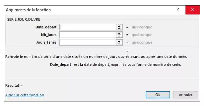 fonction serie.jour.ouvre dans excel
