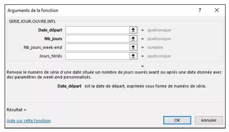 fonction serie.jour.ouvre dans excel